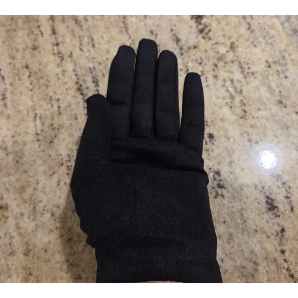 Vintage Womens Size M Black Nylon Stretch Formal Gloves Twist Metal Accent